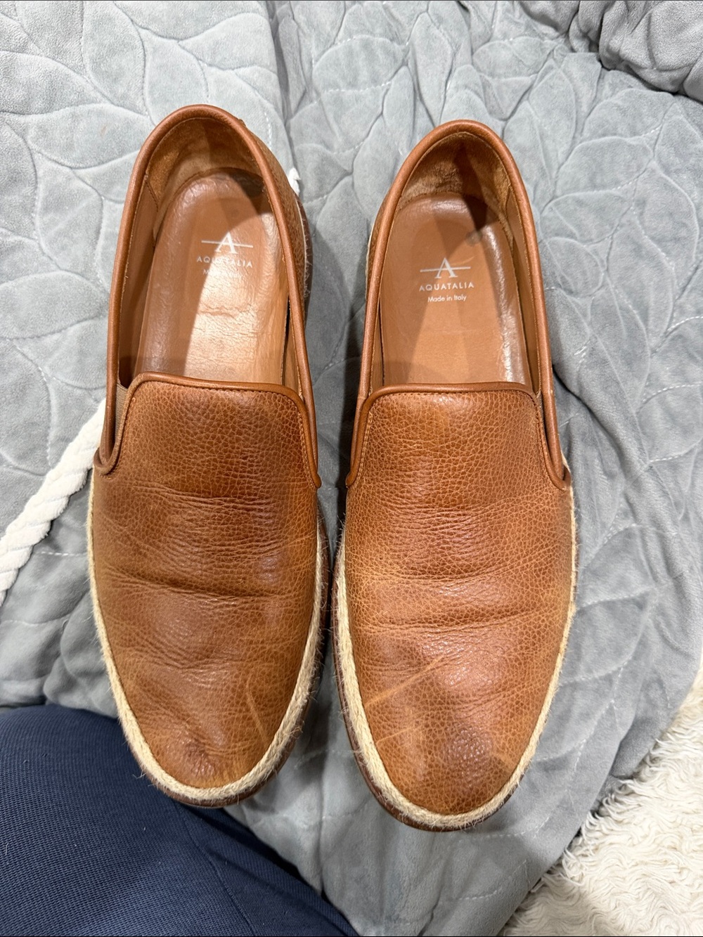 Aquatalia Tan Leather Slip-On Espadrilles